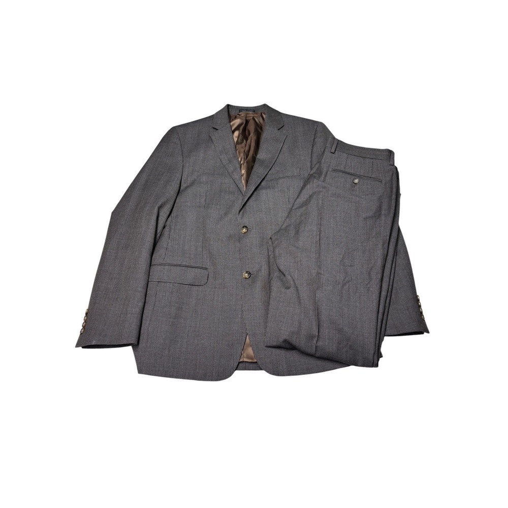 Lauren Ralph Lauren 2Pc Mens 40L Slim Fit 100% Wool Suit Brown Grey Houndstooth